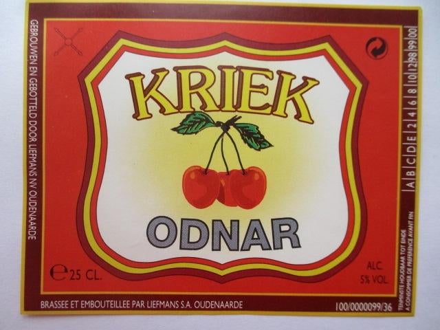 bieretiket Belgie 7-5 (15K) liefmans, Verzamelen, Biermerken, Ophalen of Verzenden, Zo goed als nieuw, Overige typen, Overige merken