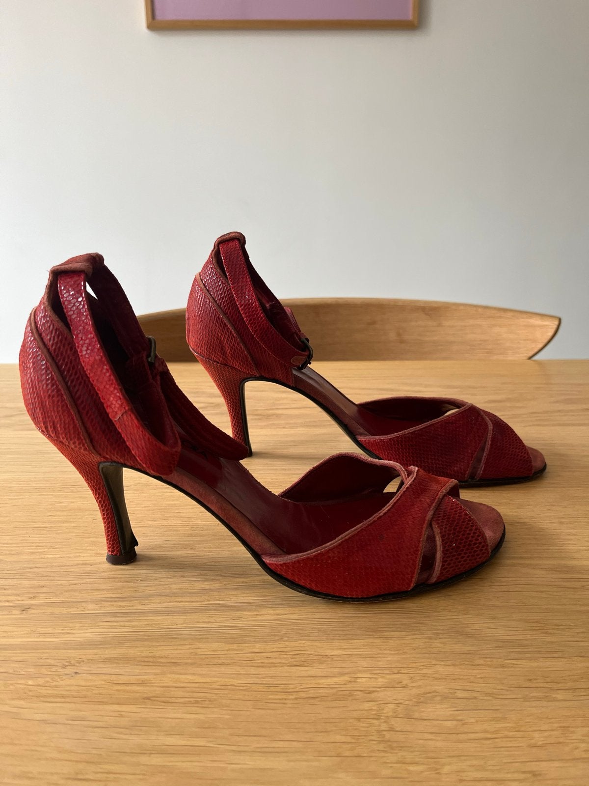 Tango schoenen slangenleer-look, rood, maat 40/40.5, Ophalen of Verzenden, Zo goed als nieuw, Rood, Dansschoenen