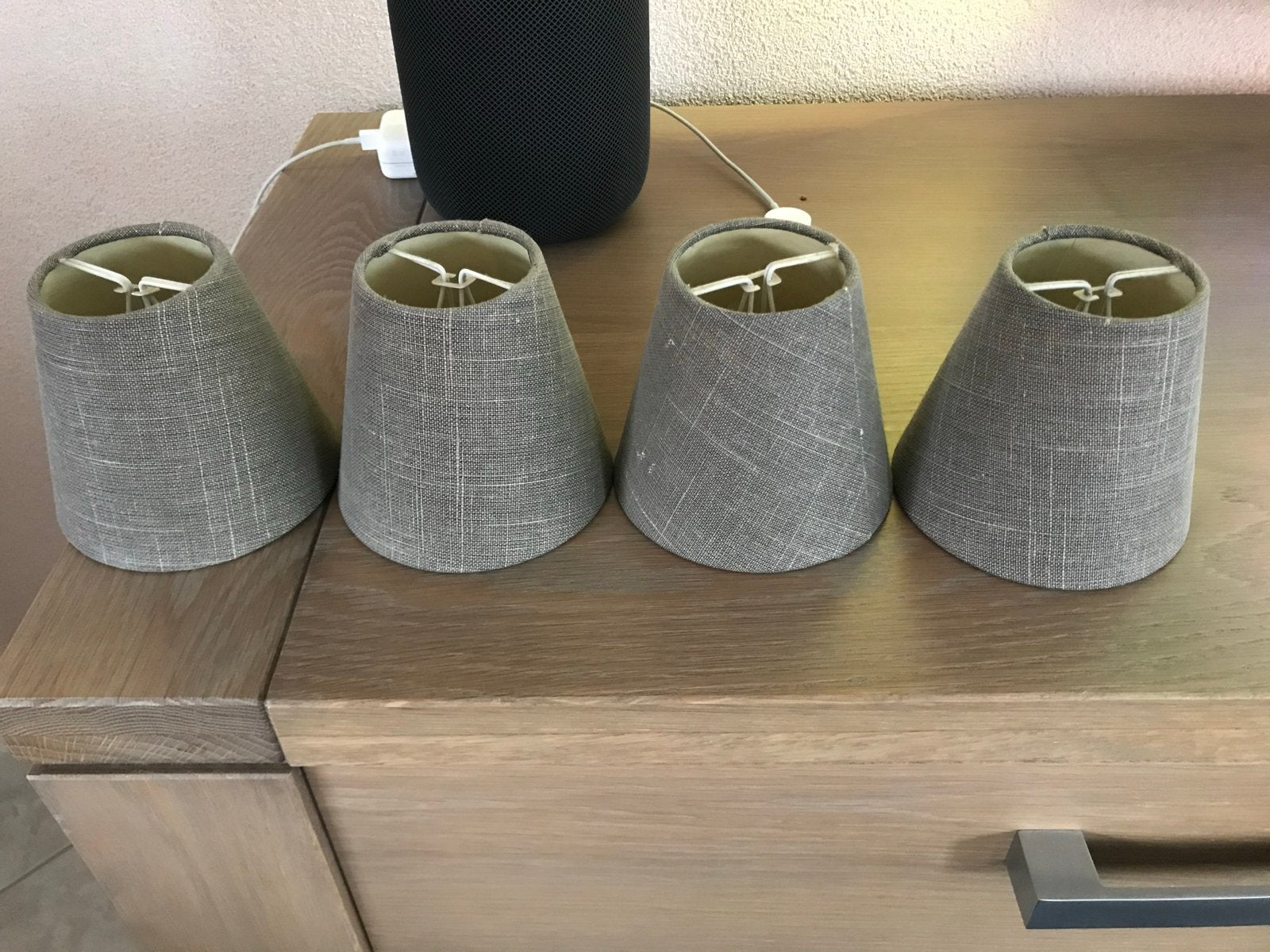 Set van 4 grijze stoffen lampenkappen, Huis en Inrichting, Lampen | Lampenkappen, Overige typen, Ophalen of Verzenden, Zo goed als nieuw