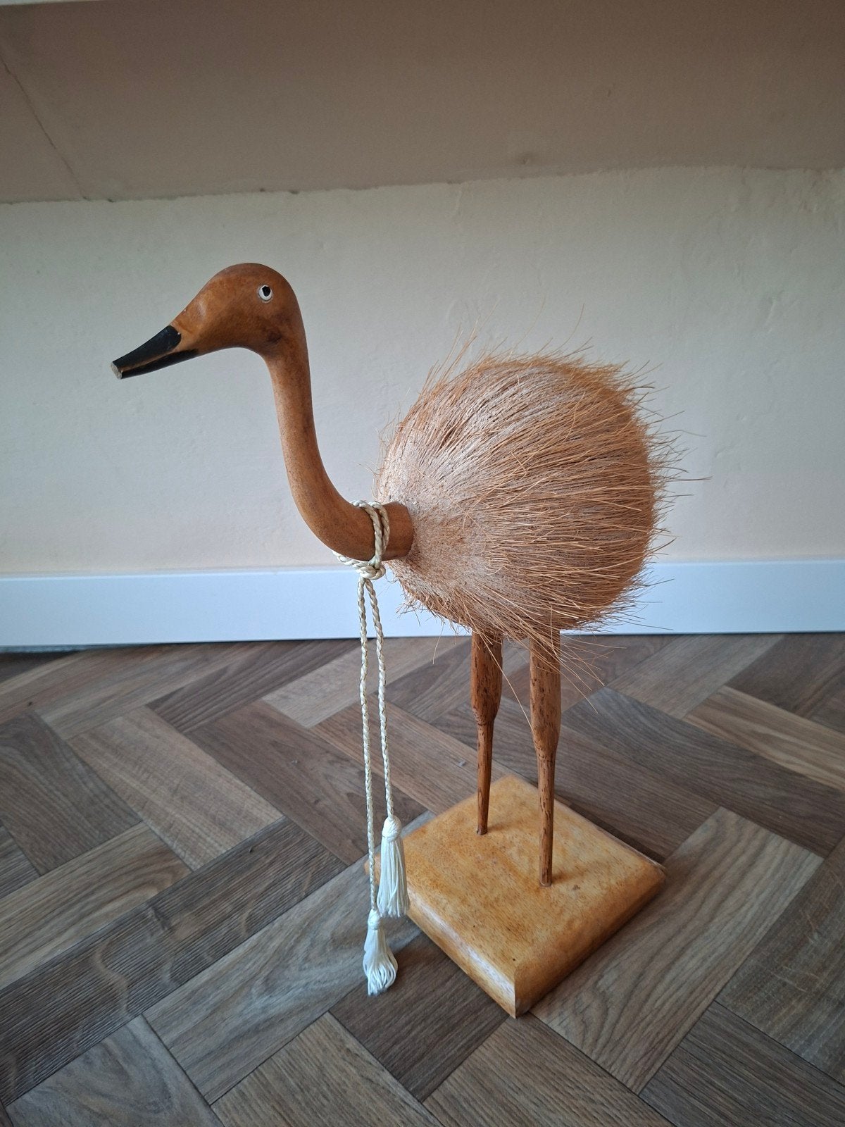 Vintage Handgemaakt Vogelbeeldje – Boho / Kokosnoot, Ophalen of Verzenden