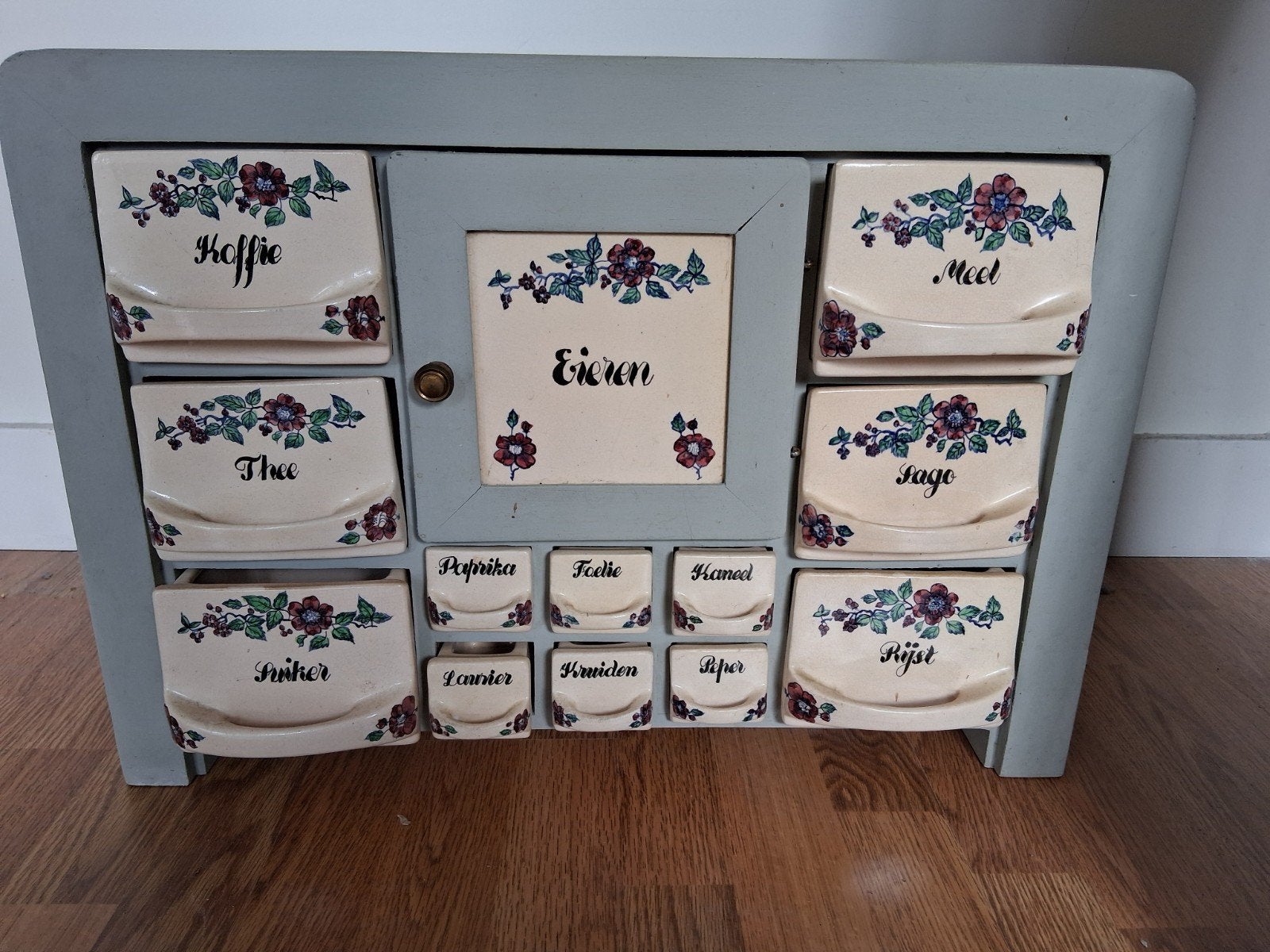 Vintage kruidenrek met porseleinen lades, Ophalen