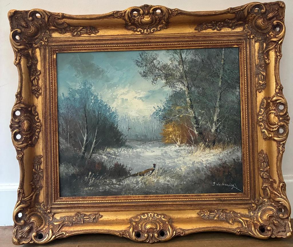 Sfeervol Winterlandschap met Fazant - J. de Koning, Antiek en Kunst, Ophalen