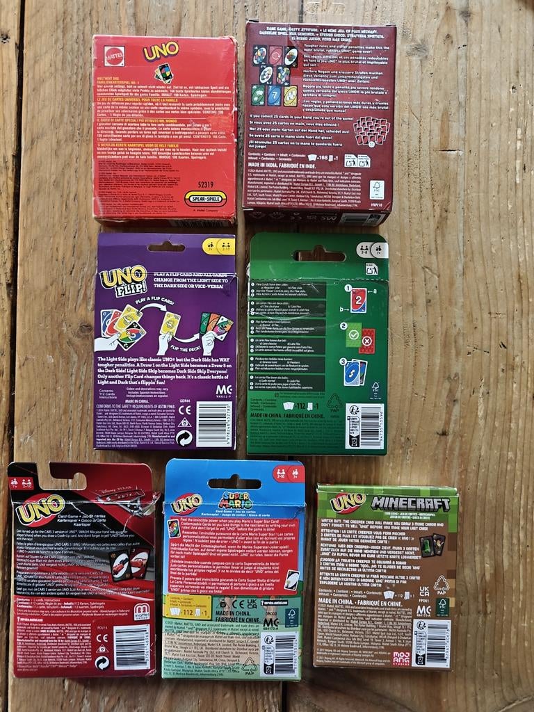 7 X Uno., Hobby en Vrije tijd, Ophalen of Verzenden, Mattel., Mattel., Mattel.