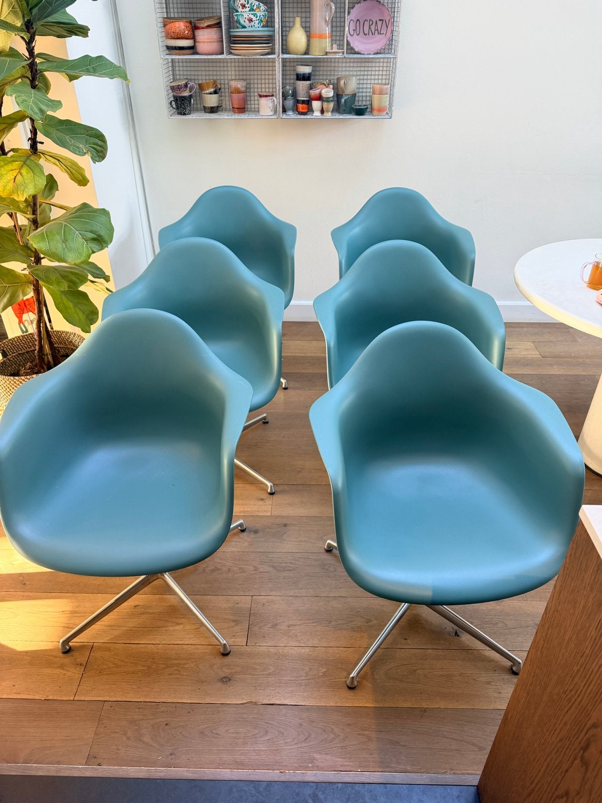 Set Eames DAL RE stoelen - Blauw/Groen met chroom onderstel, Ophalen, Kunststof, Overige kleuren, Zo goed als nieuw