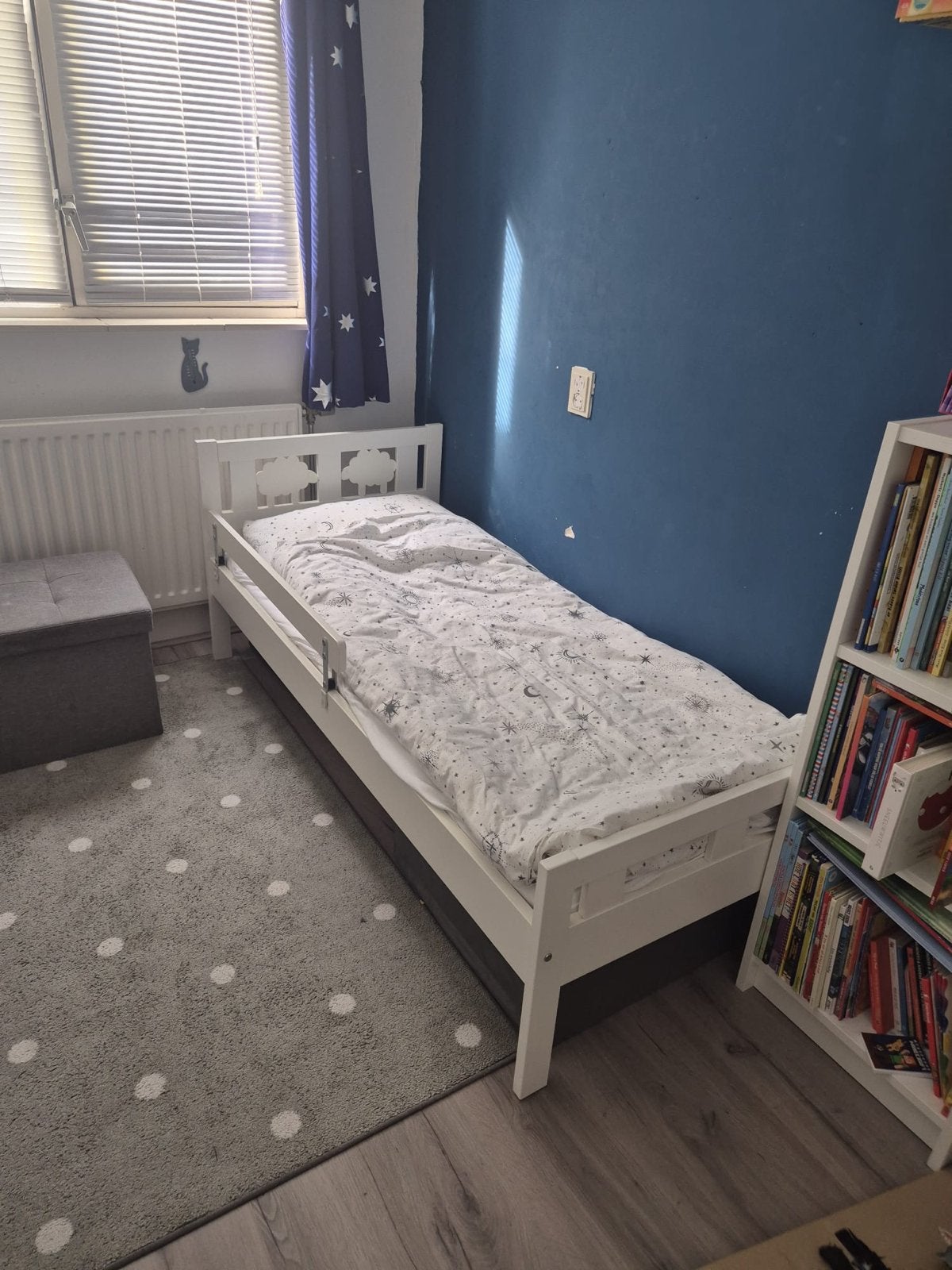IKEA Kritter peuterbed 70x160 met lattenbodem en zijsteun, Ophalen, Gebruikt, Wit, 190 cm of minder