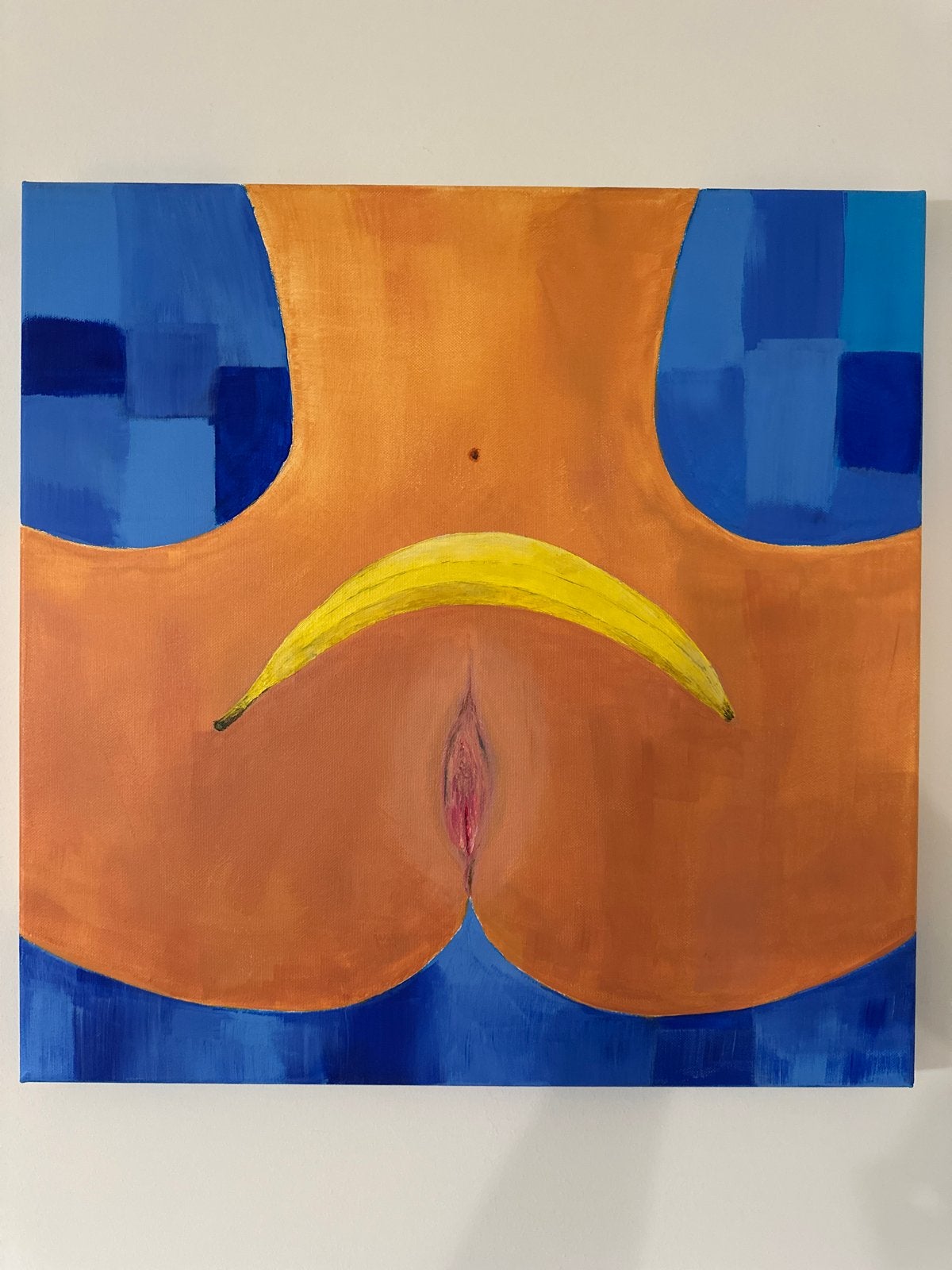 Origineel acrylschilderij – "Sad Banana" – 50x50 cm, Antiek en Kunst, Ophalen