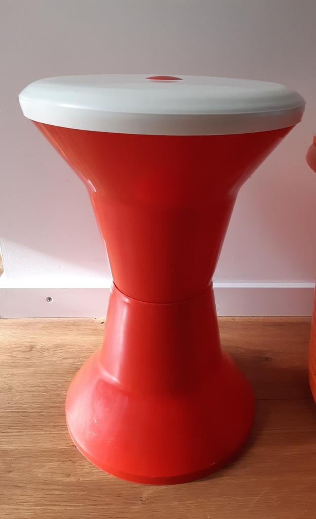 Vintage Tamtam / diabolo kruk rood met witte deksel, Ophalen, Gebruikt, Kunststof