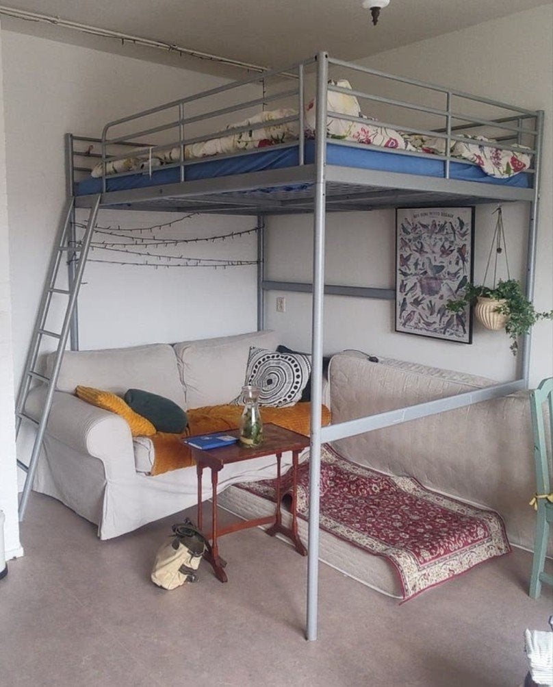 Metalen zilverkleurige 2-persoons hoogslaper Tromso Ikea, Ophalen, Gebruikt, Hoogslaper, 160 tot 180 cm