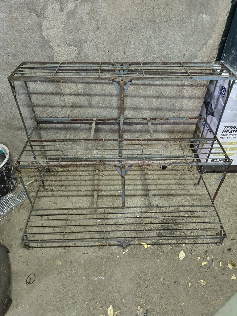 Vintage metalen plantenrek / etagère – 1 meter breed, Ophalen, Gebruikt, 100 cm of meer, Balkon