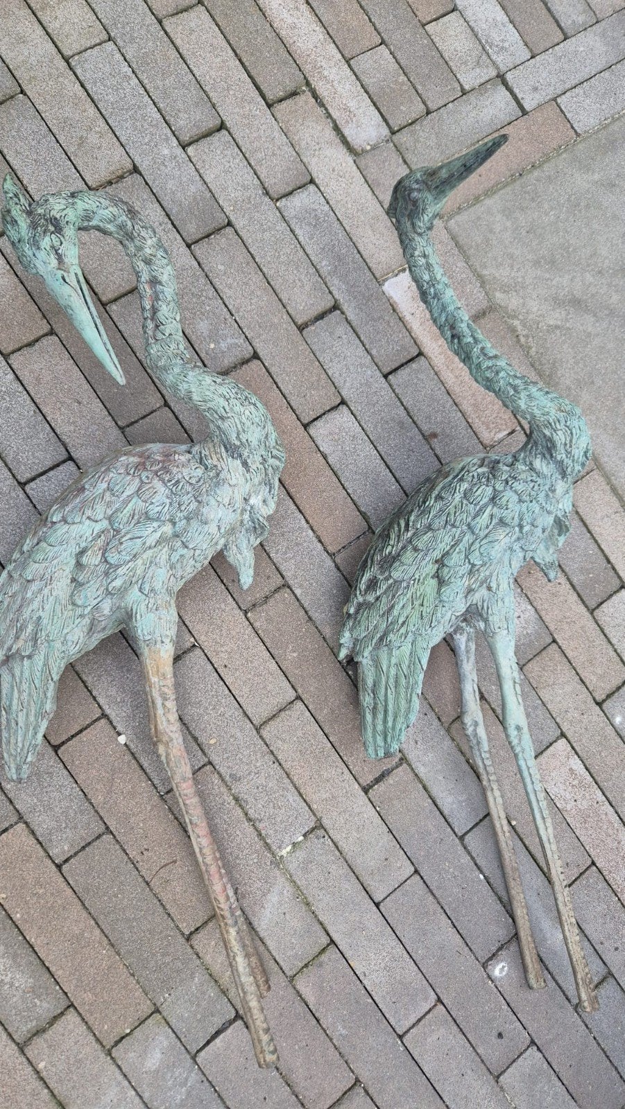Set van 2 bronzen kraanvogels - Tuinbeeld, Ophalen, Weerbestendig, 50 - 100 cm, Brons