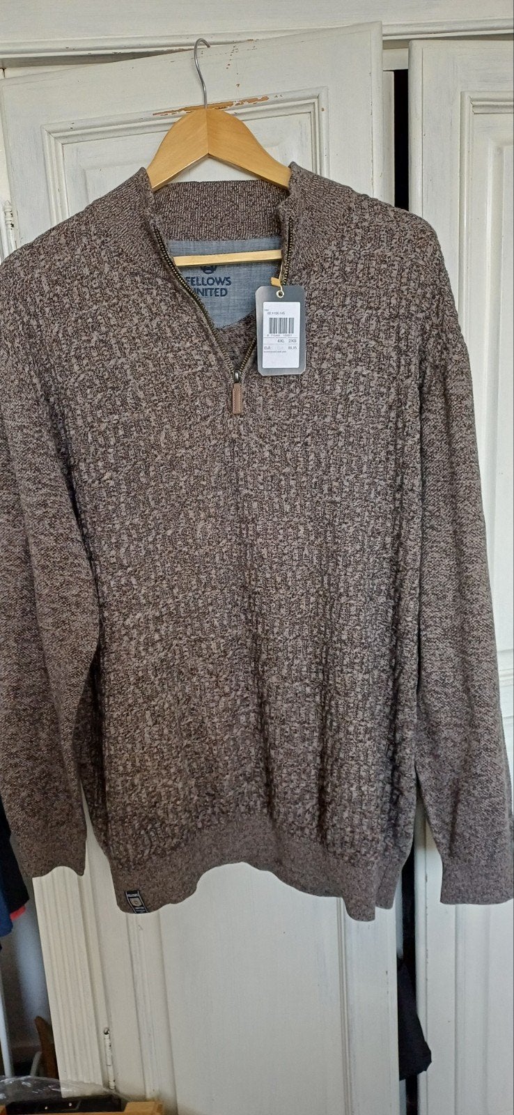 Fellows United trui met rits - Maat 4XL, Bruin, Trui of Vest, Nieuw, Ophalen of Verzenden
