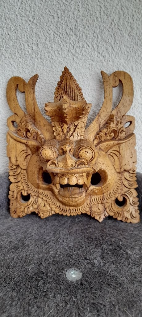 bijzonder houtsnijwerk BALI Barong masker 18 x 16 cm, Antiek en Kunst, Verzenden