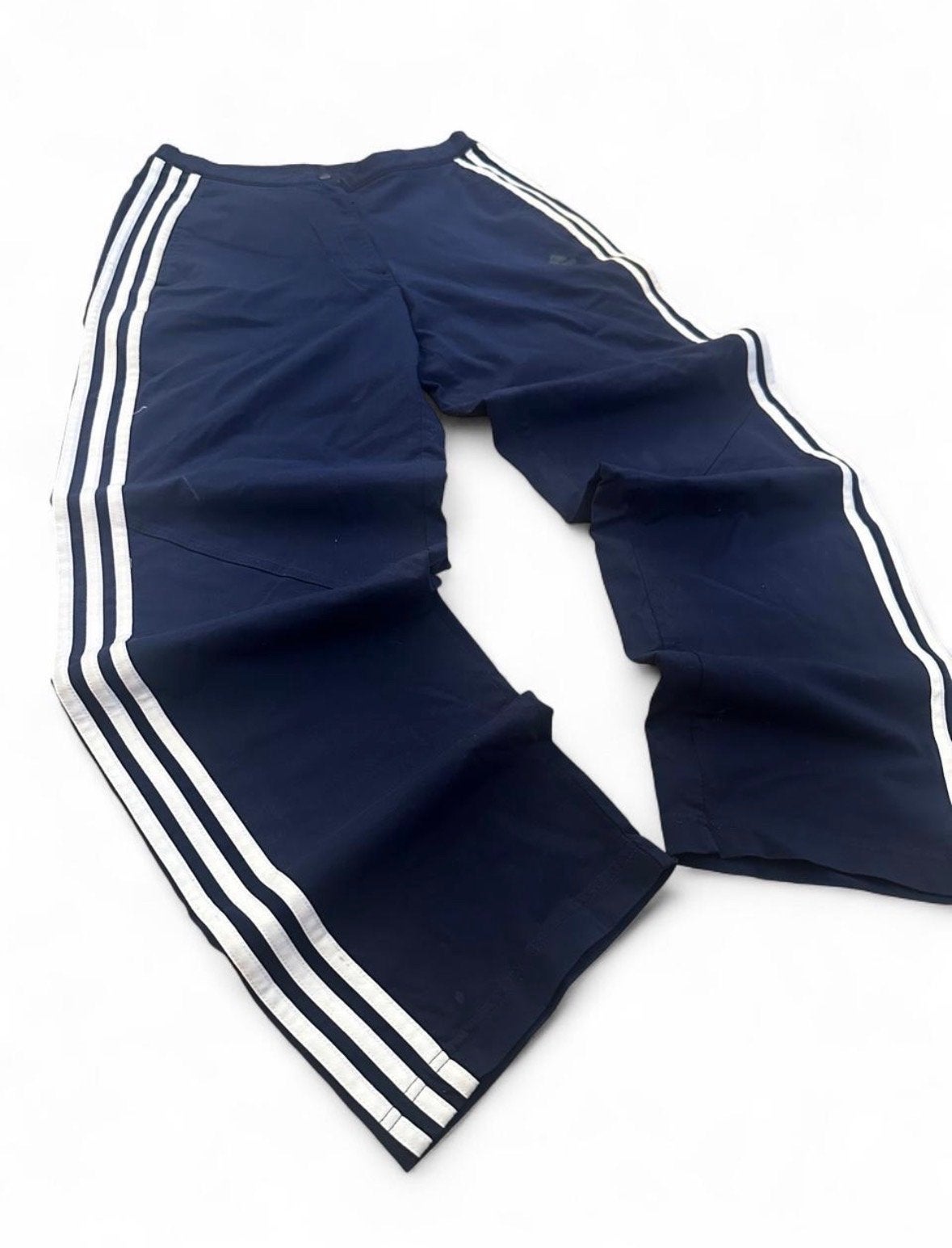 Adidas Navy Track Pants 28x29 D38 Y2K Vintage Nylon, Kleding | Dames, Maat 38/40 (M), Blauw, Ophalen of Verzenden, Lang