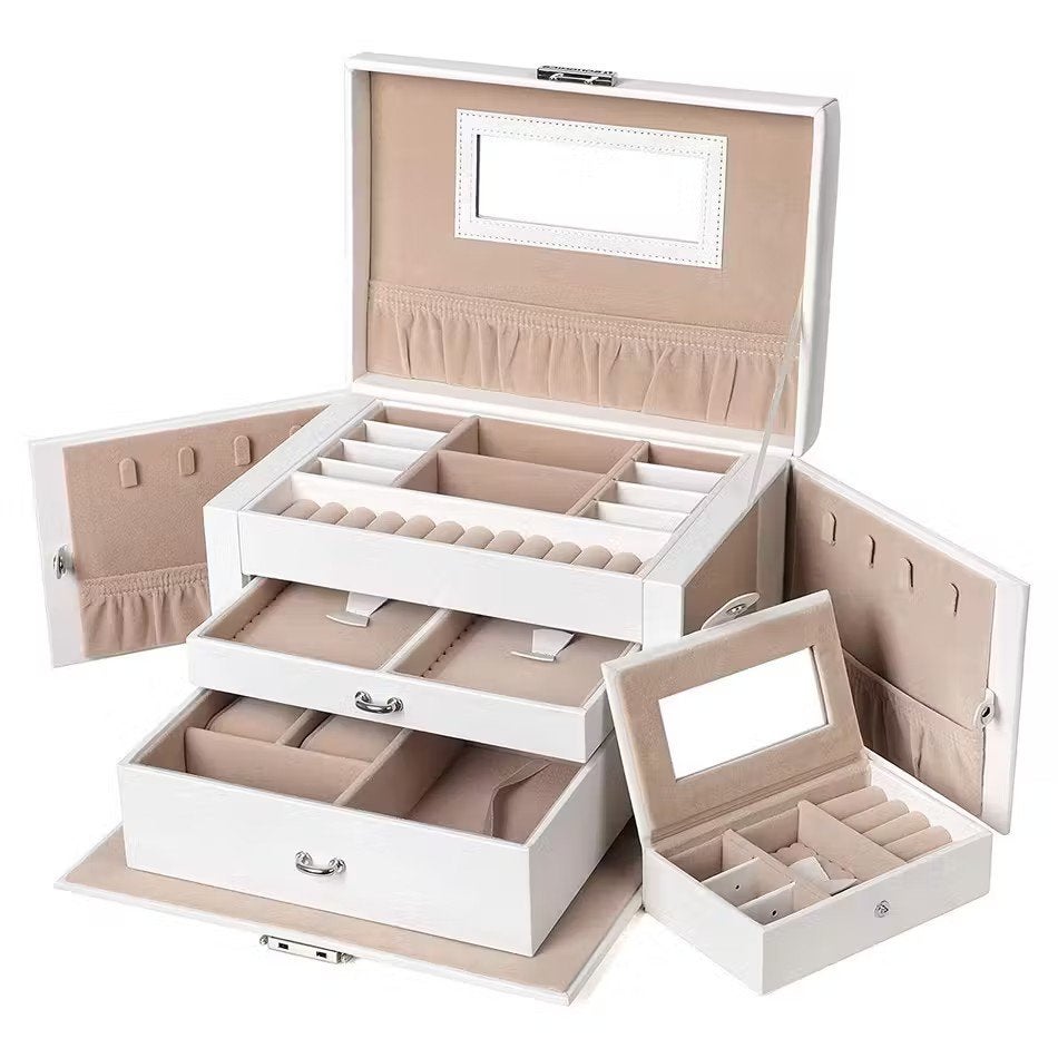 Luxe Witte Sieradendoos met Spiegels en Lades, Wit, Met slot, Nieuw, Ophalen of Verzenden