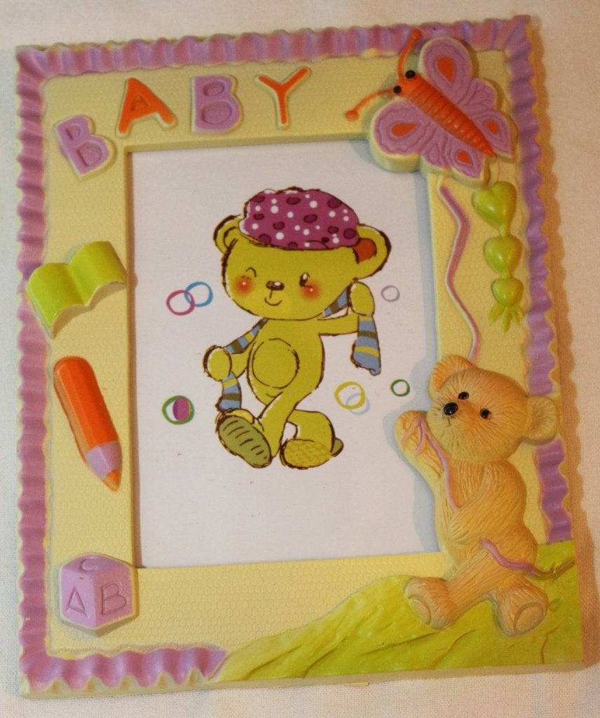 Schattig fotolijstje voor babyfoto. NIEUW., Kunststof, 17 cm, Geel, 14 cm