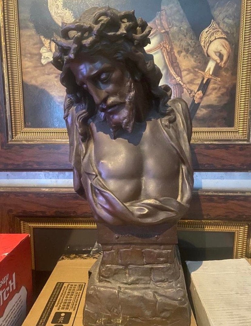 Antieke Buste van Jezus met Doornenkroon - Religieuze Kunst, Antiek en Kunst, Ophalen, Gips, Buste, Handgemaakt