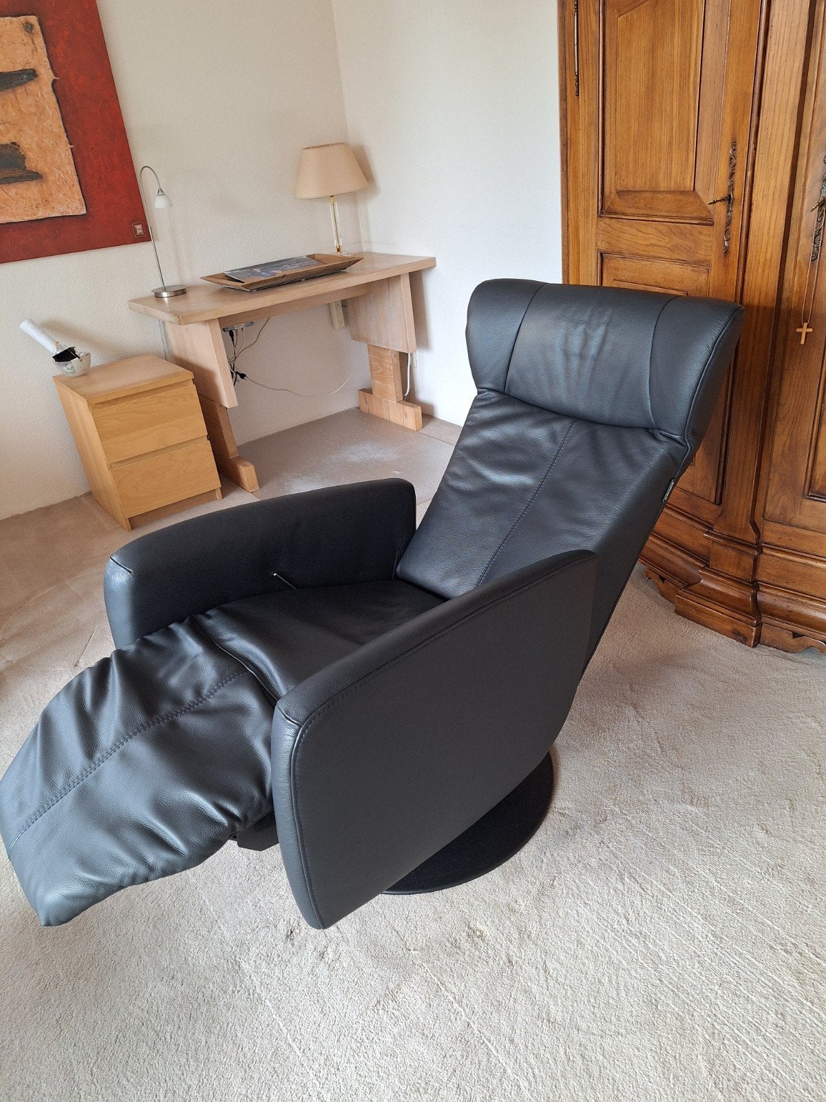 Foto 5 van Prominent Relaxfauteuil - Antraciet/Donkerblauw Leer