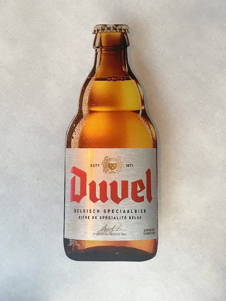 Reclamebord Duvel bierfles bord groot, aluminium, afm28x70cm, Ophalen of Verzenden, Nieuw, Reclamebord, Plaat of Schild, Duvel