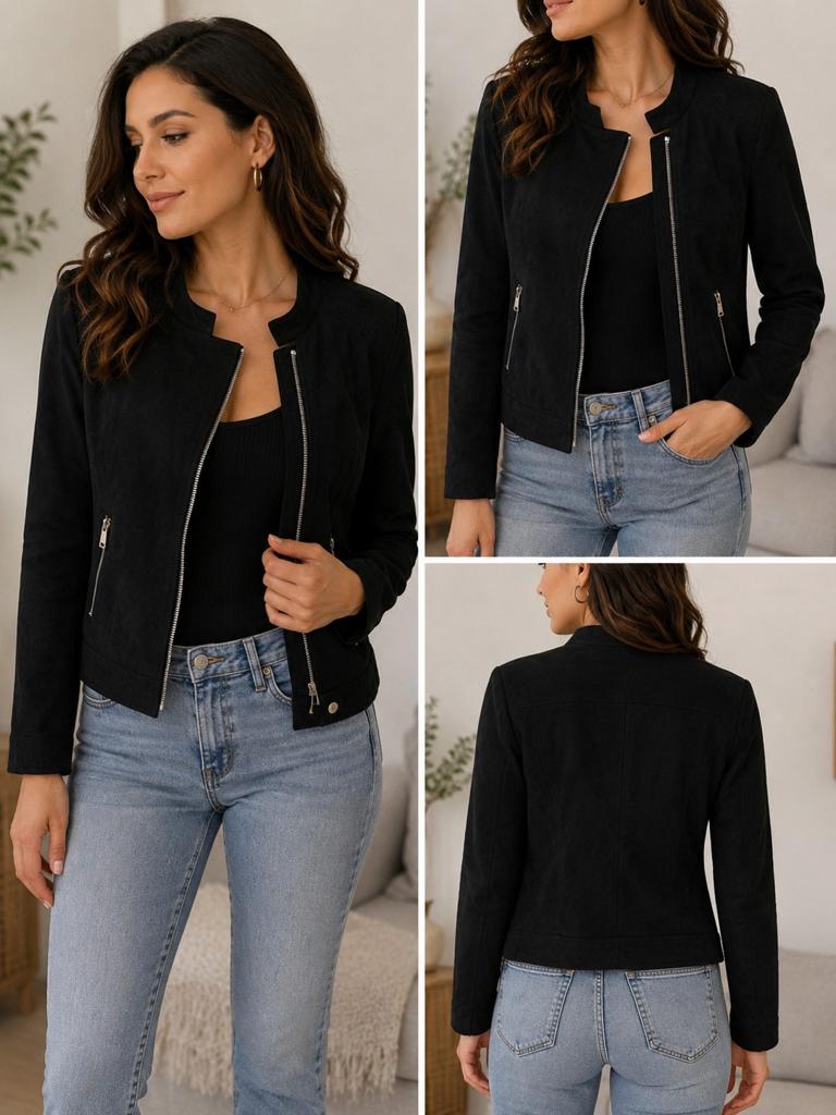 Thunderfox zwart biker jack / suedelook jasje – maat S, Kleding | Dames, Jasjes, Kostuums en Pakken, Zwart, Ophalen of Verzenden