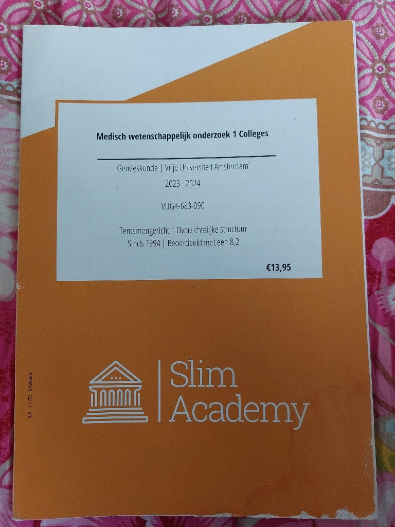 Medisch wetenschappelijk onderzoek 1 colleges VU slim academ, Slim academy, WO, Beta, Ophalen