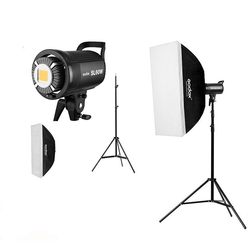 2x Godox SL60W LED Videolamp met Softbox en Statief, Ophalen, Lamp of Flitsset, Dimbaar, Zo goed als nieuw