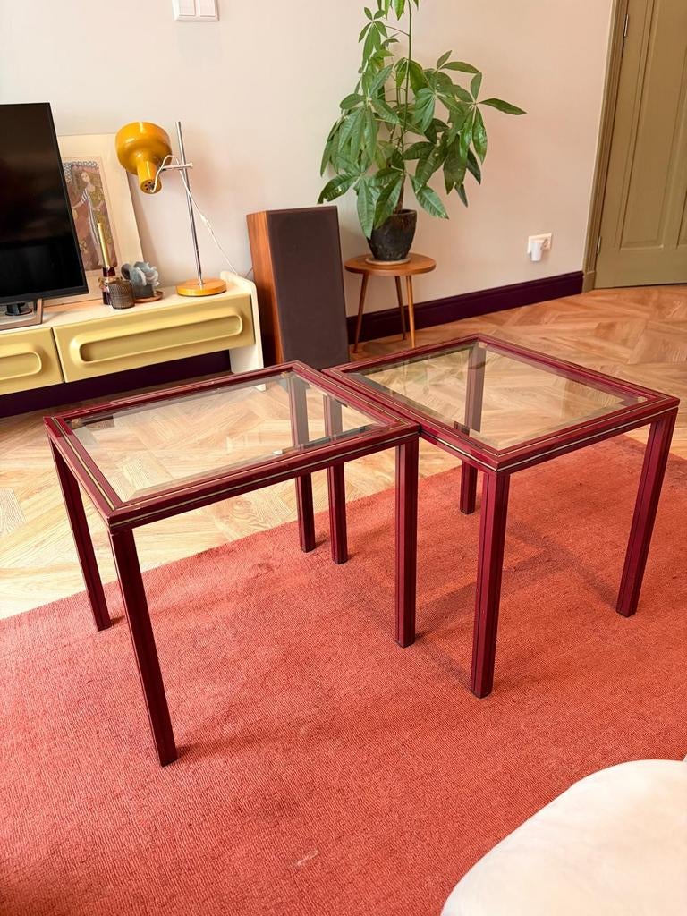 Set van 2 vintage Pierre Vandel Paris bijzettafels, Huis en Inrichting, Tafels | Bijzettafels, Gebruikt, Rechthoekig, Minder dan 45 cm