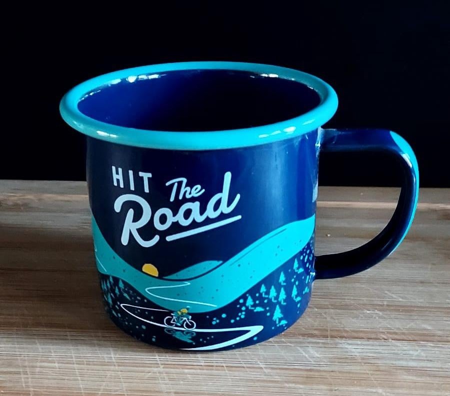 Emaille beker blauw met print, Ophalen of Verzenden