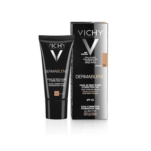 Vichy Dermablend Corrigerende Foundation nr55 Bronze 30ml, Verzenden, Nieuw, Gehele gezicht, Camouflage