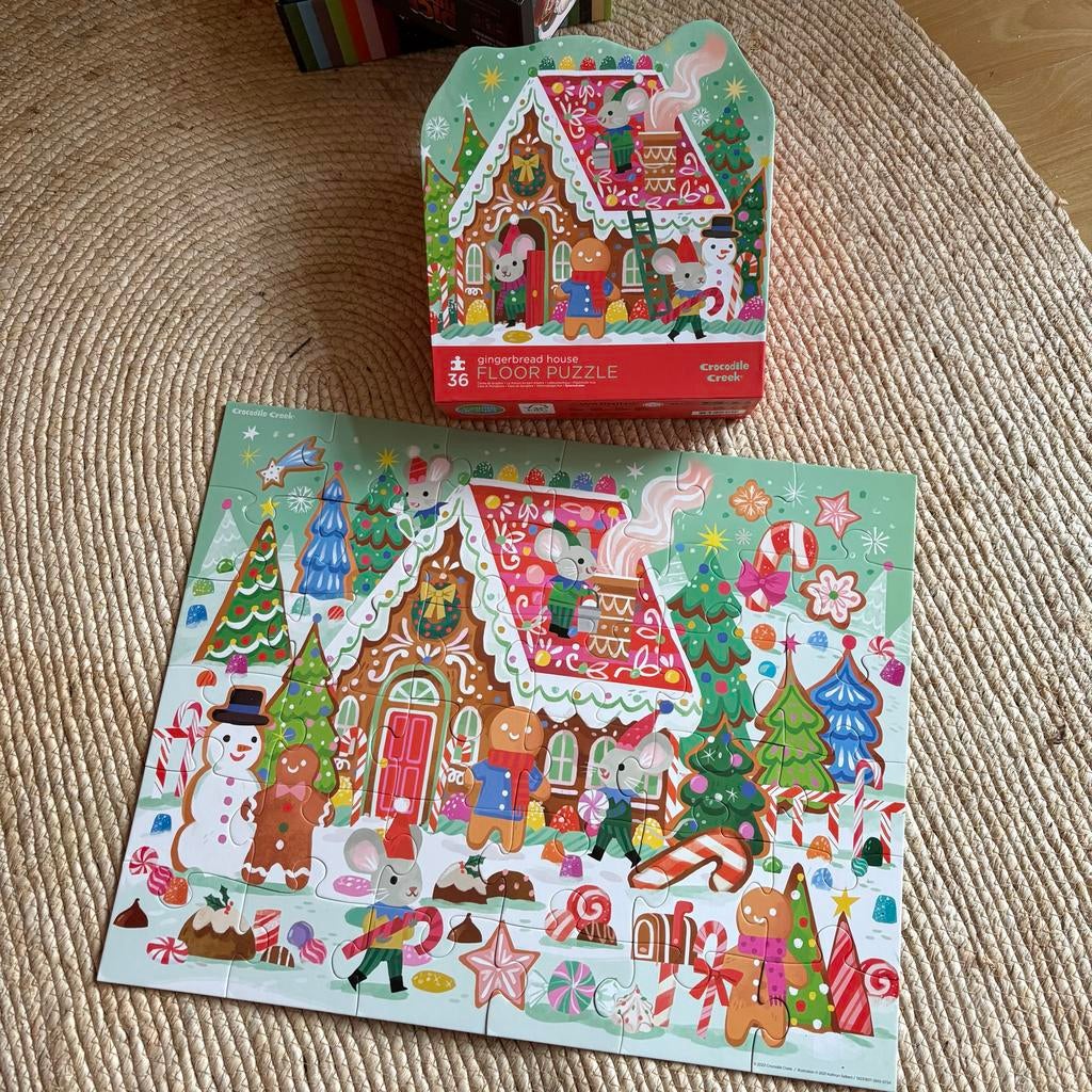 Crocodile Creek Peperkoekhuis Vloerpuzzel 36 stukjes kerst, Ophalen, 10 tot 50 stukjes, Zo goed als nieuw, 2 tot 4 jaar