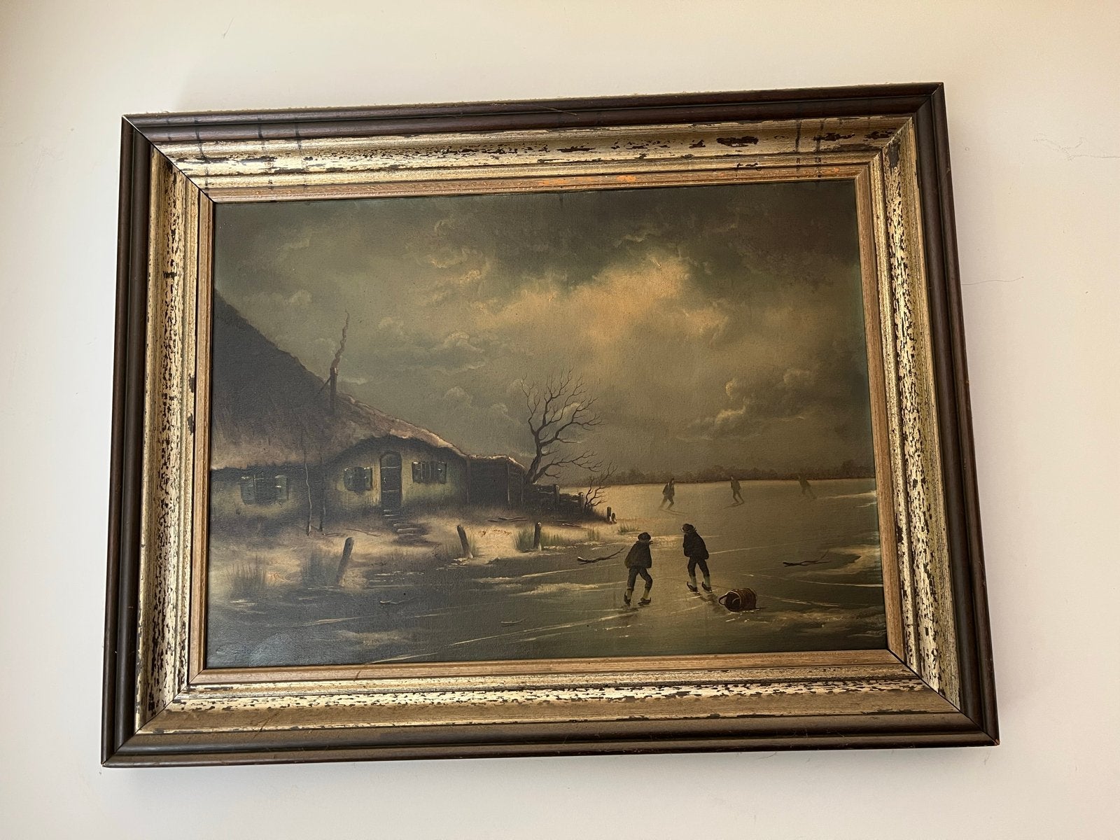 Schilderij: Hollands winterlandschap met schaatsers, Antiek en Kunst, Kunst | Schilderijen | Klassiek, Ophalen, Doek, Landschap