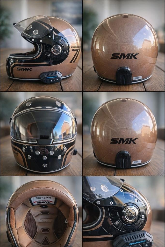SMK Motorhelm – Retro Style – Maat M – Met Bluetooth Interco, Ophalen of Verzenden, Tweedehands, Integraalhelm, Overige merken