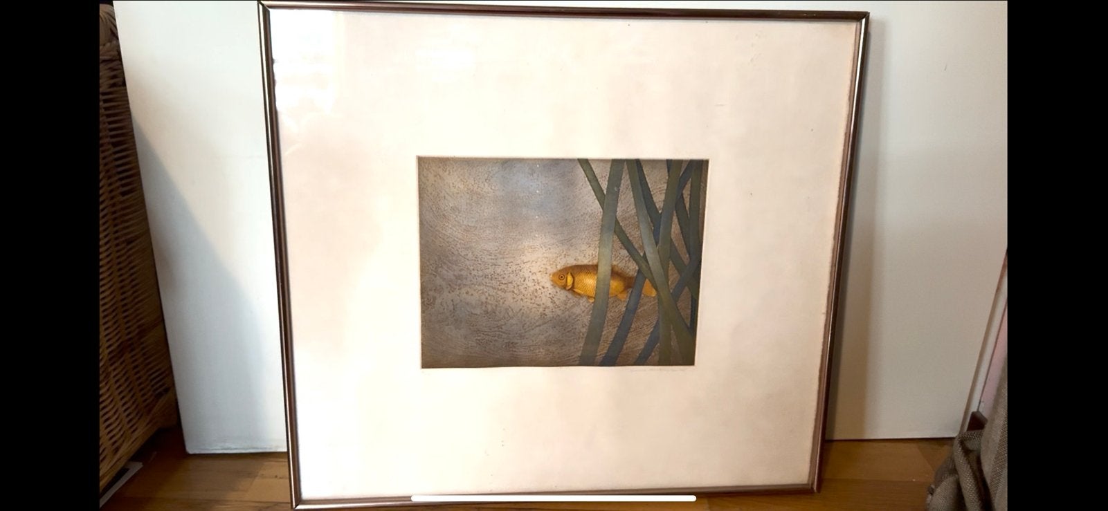 Groot Ingelijste schilderij met goudvis vis, Ophalen, Gebruikt, Print, 5 – 50