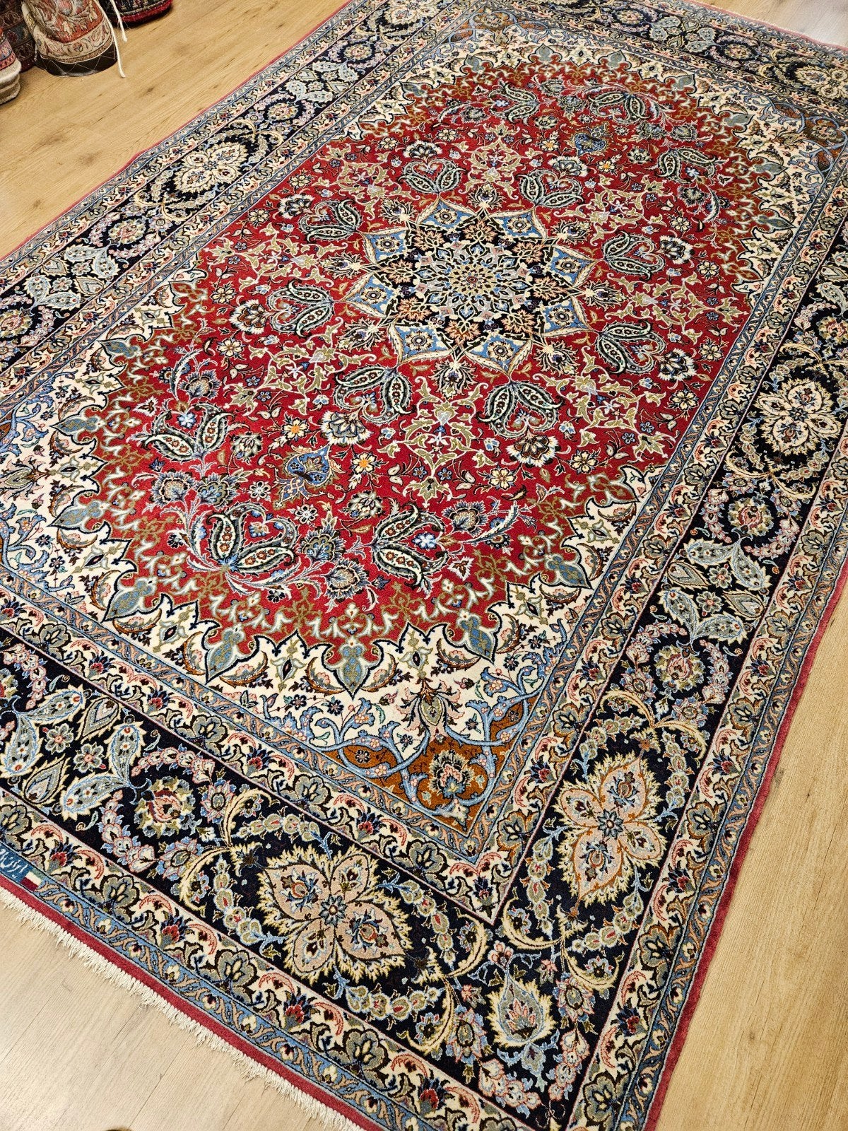 Vintage handgeknoopt perzisch tapijt isfahan 310x197, Info@SlatsAntiek.nl, Tweedehands, Perzisch, 150 tot 200 cm