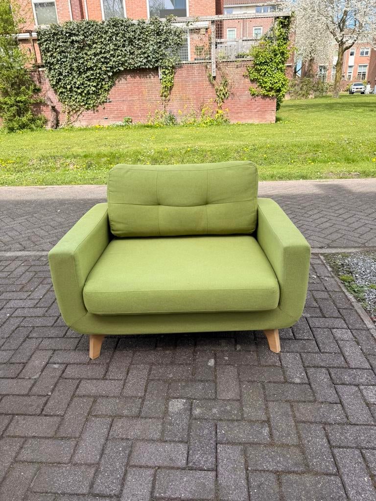 Groene 1,5 zits fauteuil, Huis en Inrichting, Fauteuils, Ophalen, Zo goed als nieuw, 75 tot 100 cm, 50 tot 75 cm