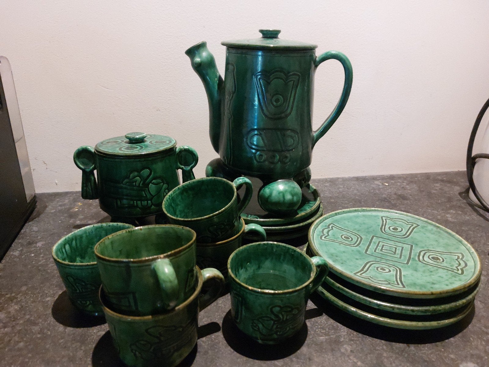 Groen Servies   antiek oud  vintage en Mexicaans, Ophalen