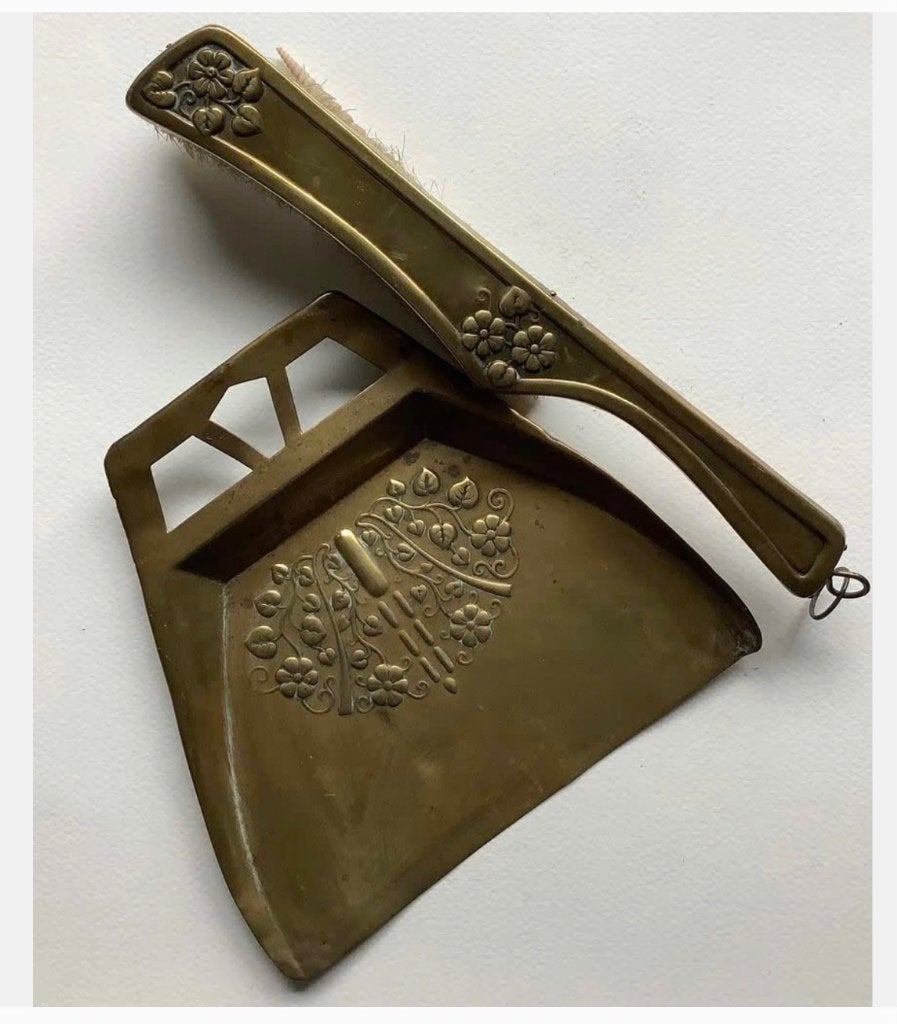 Antiek Art Deco koperen veger en blik, veger is 26 cm, Antiek en Kunst, Ophalen of Verzenden