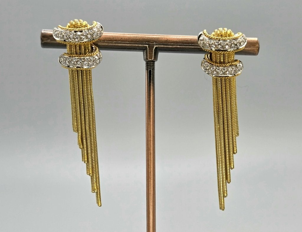 Vintage 18 karaat gouden koord oorbellen diamanten. 2026/749, Hangers, ., Ophalen of Verzenden, Zo goed als nieuw