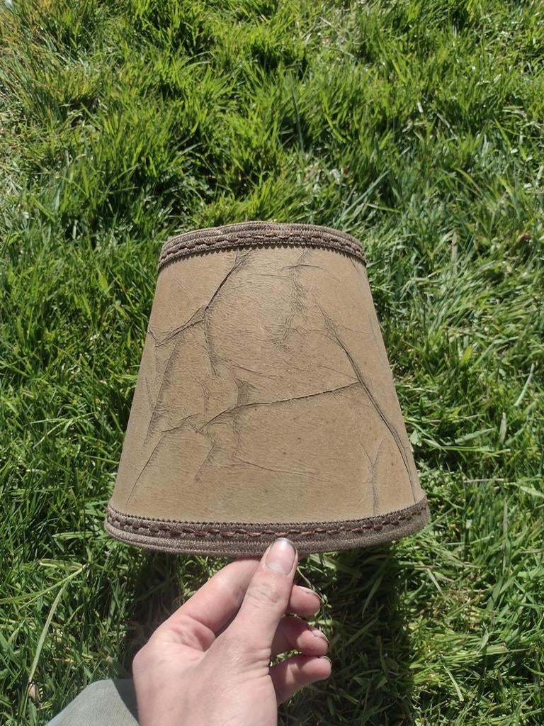 Retro lampenkap varkensleer varkensblaas vintage, Ophalen of Verzenden, Rond, Minder dan 25 cm