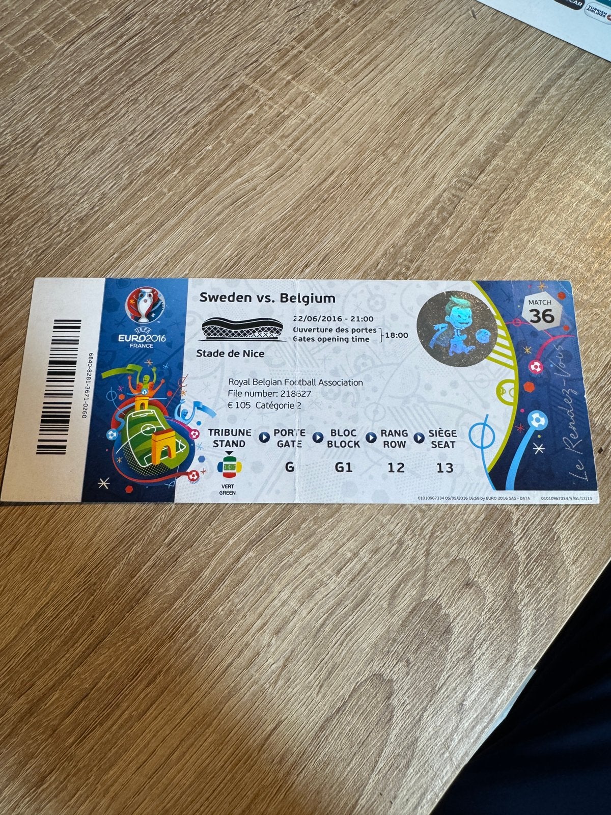EK2016 Zweden - België Tickets, Ophalen of Verzenden, Gebruikt, Overige binnenlandse clubs
