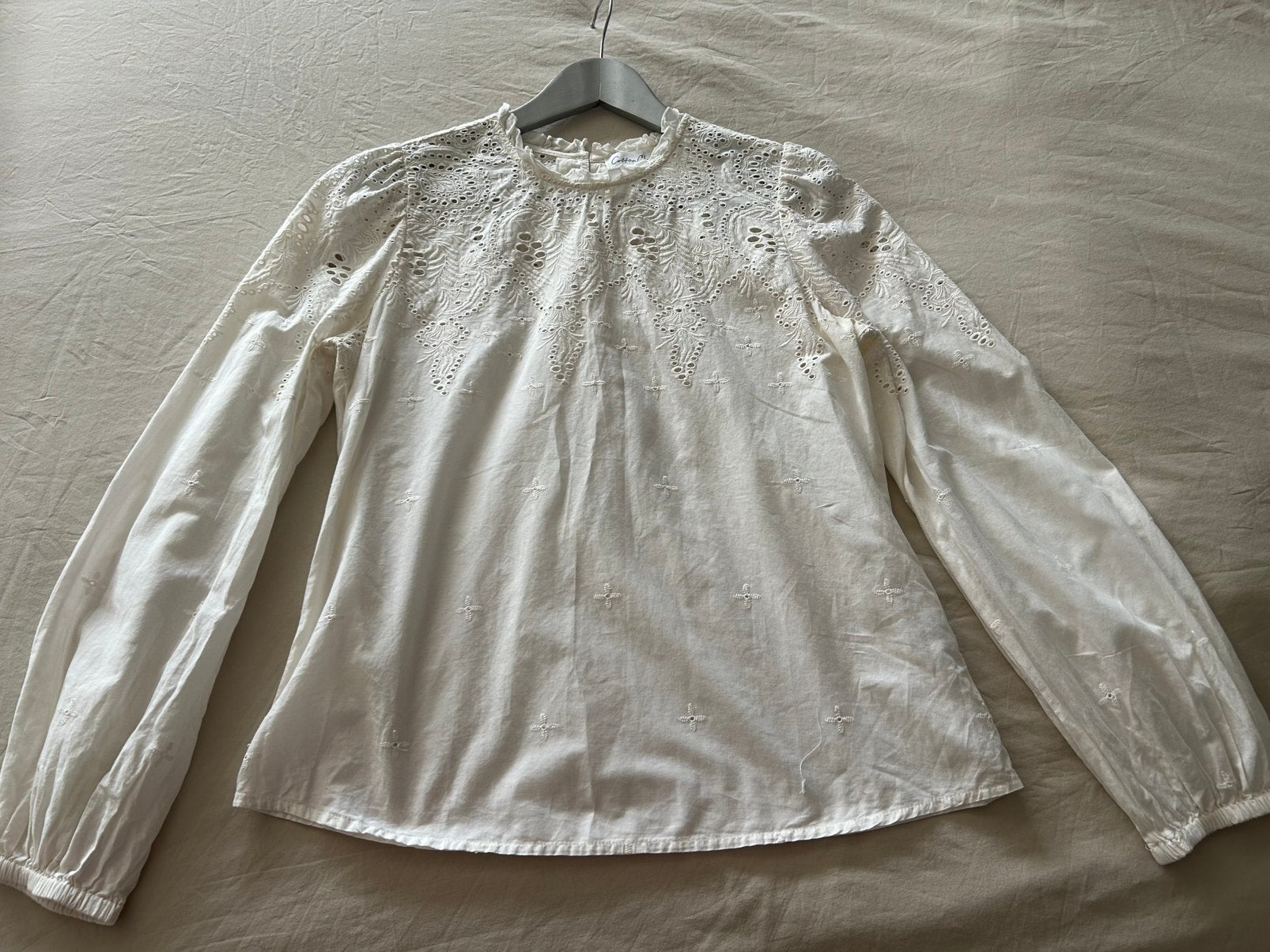 Vintage look broderie blouse mt M, Ophalen of Verzenden, Zo goed als nieuw, Maat 38/40 (M), Wit