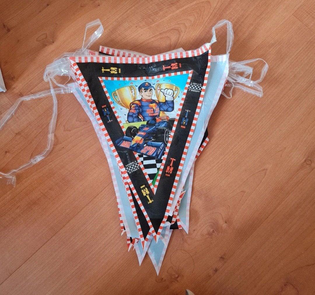 Raceauto Max Verstappen Feest Vlaggenlijn, Ophalen of Verzenden, Nieuw, Versiering, Verjaardag