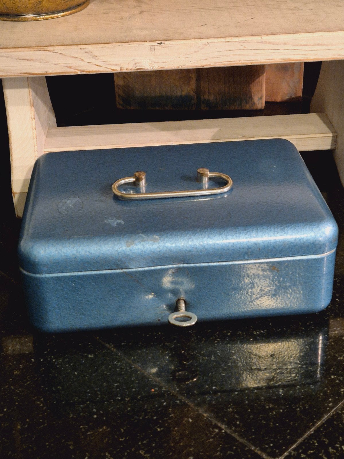 vintage jaren 70 geldkistje blauw, Ophalen of Verzenden
