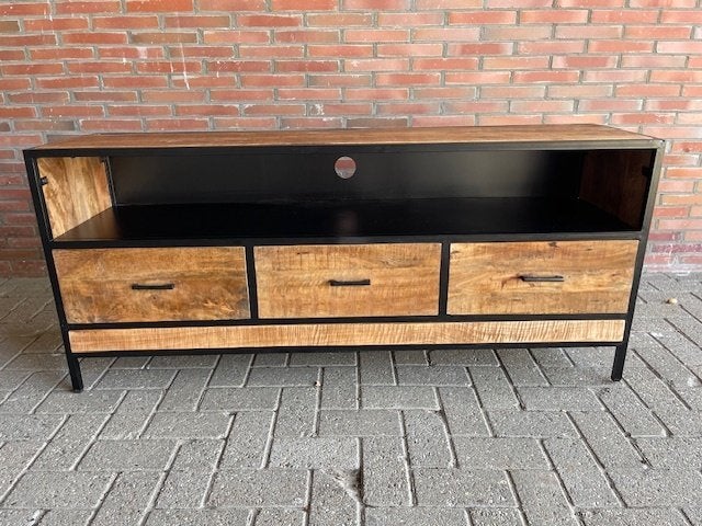 tv-meubel Industriële Mangohout/metaal 150 cm nu in de actie, Overige houtsoorten, 100 tot 150 cm, Nieuw, Ophalen of Verzenden