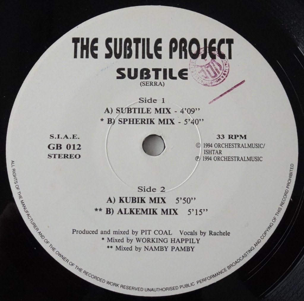 The Subtile Project - Subtile -- 12'' House Vinyl 1994, Ophalen, Zo goed als nieuw, 12 inch