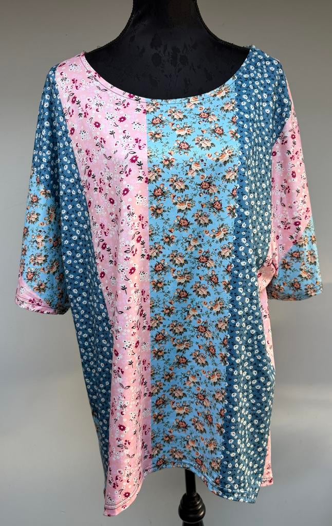 Superleuke roze/blauw shirt kleine bloemetjes 48/50, Kleding | Dames, Ophalen of Verzenden, Zo goed als nieuw, Blauw, Shirt of Top