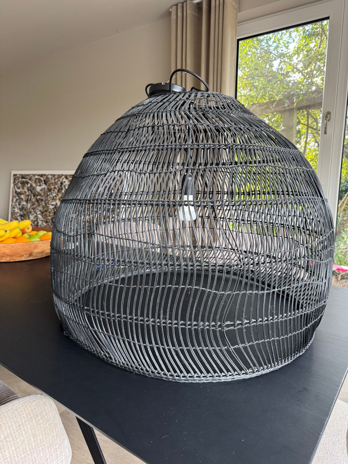 HKliving Wicker hanglamp zwart, Ophalen, Zo goed als nieuw, Natuurlijk materiaal, E27 (groot)