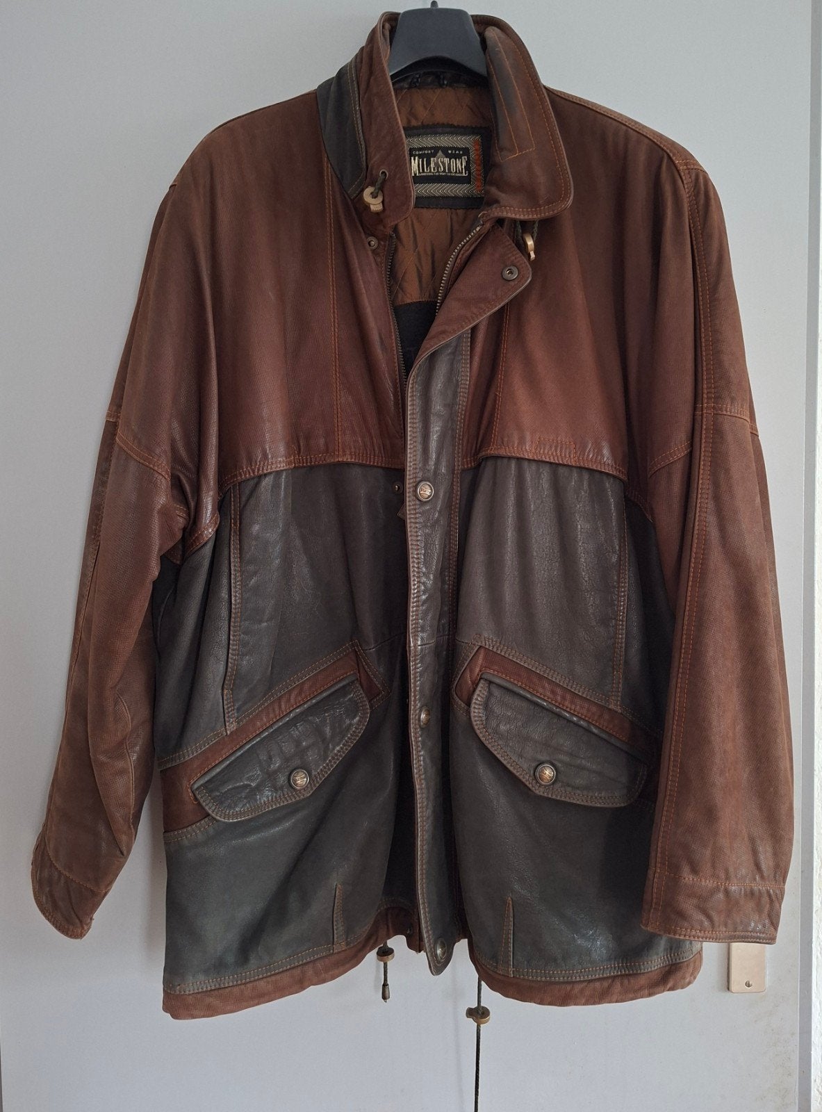 Milestone Leren Herenjas - Bruin/Zwart, Maat 56 (XL), Ophalen, Meerkleurig, Maat 56/58 (XL), Milestone