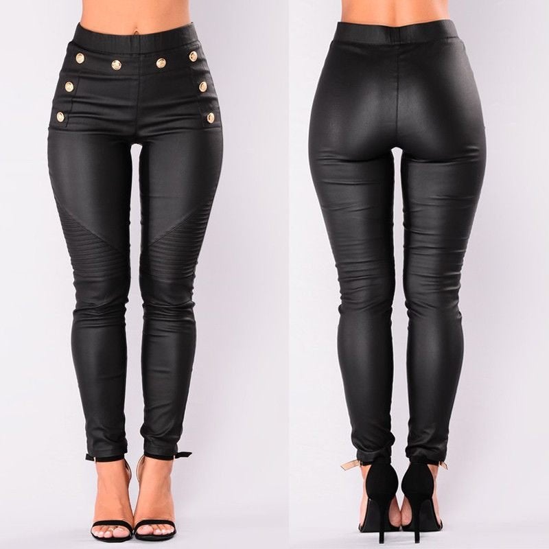 Dames leerlook broek (sexy latex rubber broek zwart leren), Maat 38/40 (M), Verzenden, Zwart, Nieuw