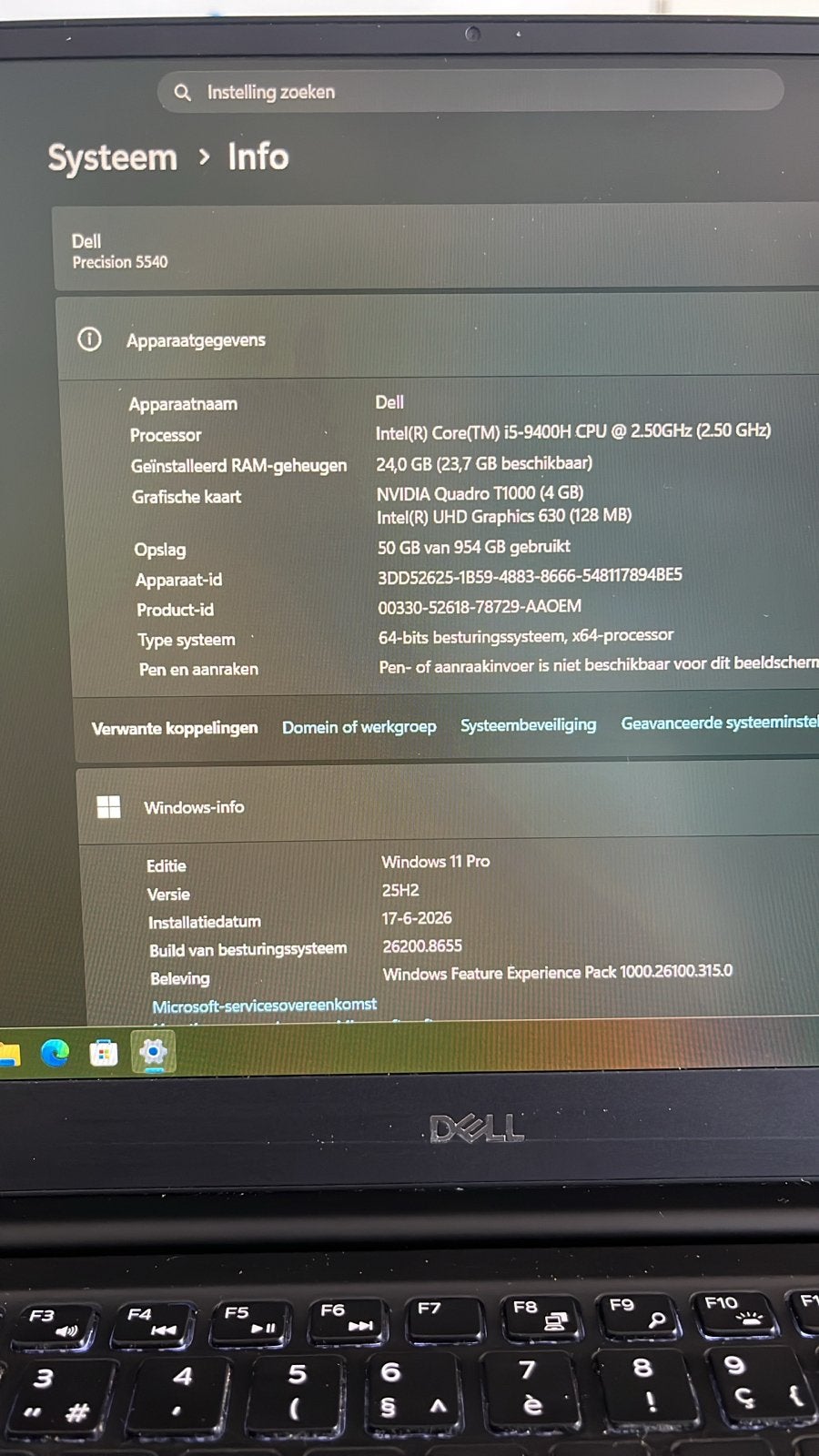Dell Precision 5540 Laptop - i5-9400H, 24GB RAM, 1TB SSD, Computers en Software, Windows Laptops, Ophalen, Met videokaart, 2 tot 3 Ghz