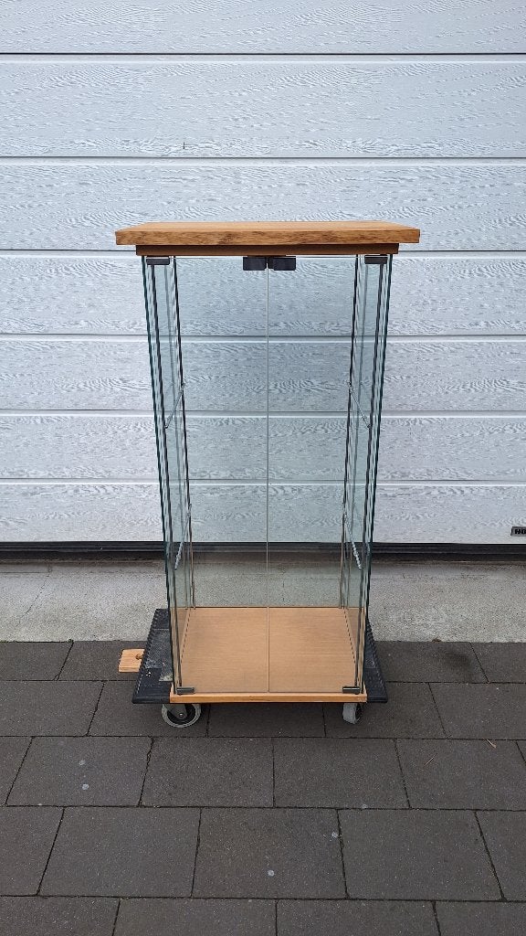Vitrinekast 2 deur, Ophalen, Eikenhout, 50 tot 100 cm, Zo goed als nieuw